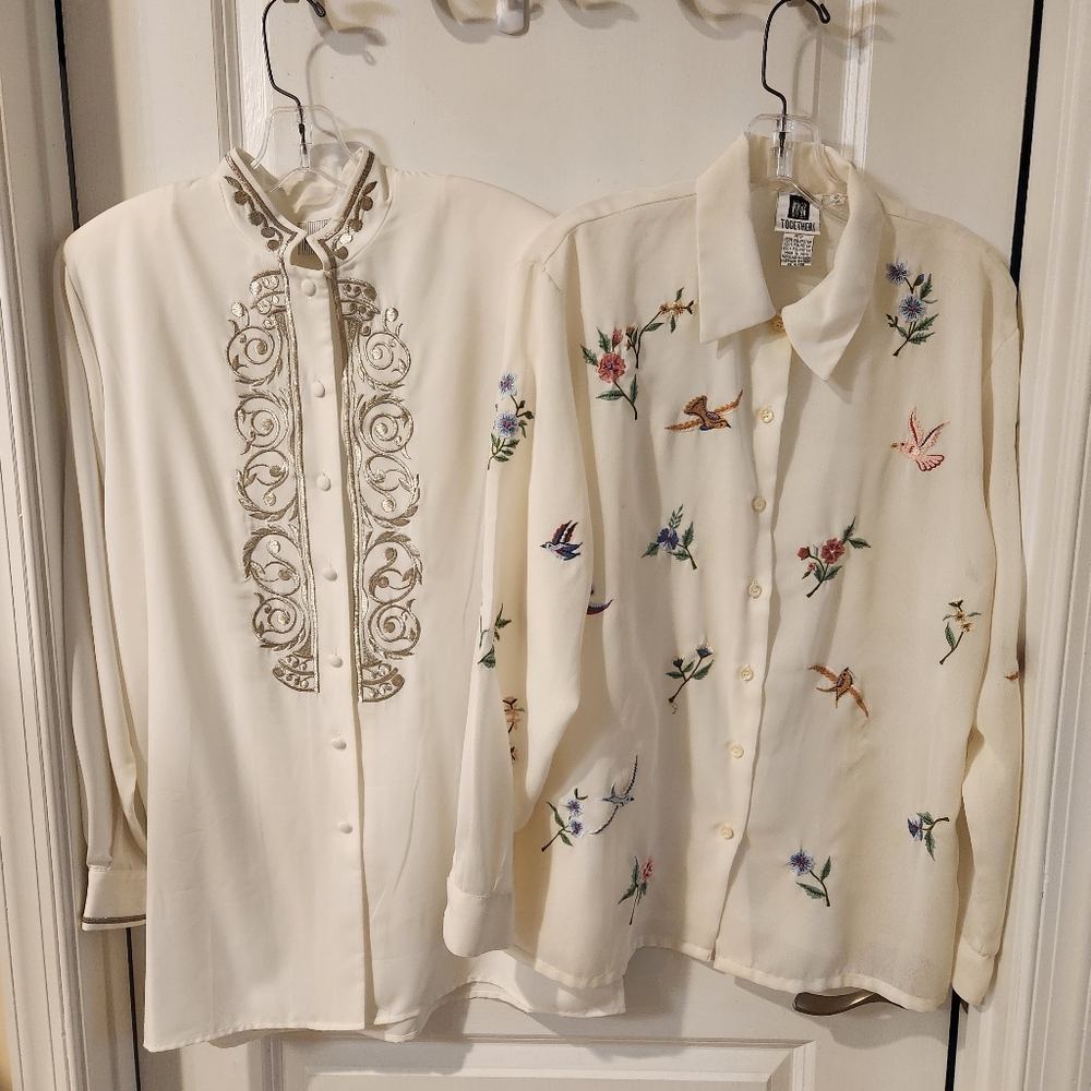 Together Cream Embroidered Button-Up Blouse